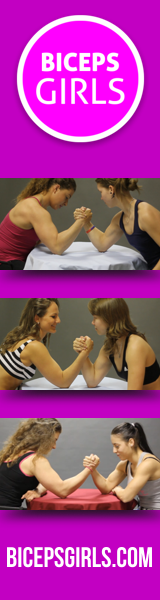Muscle girls flexing and armwrestling