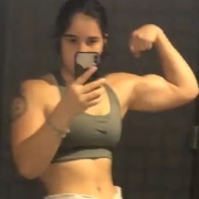 18 years old Fitness girl Aiden Flexing biceps