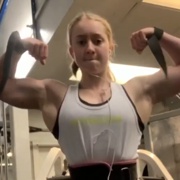 17 years old Fitness girl Caitlin Flexing muscles