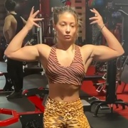 19 years old Fitness girl Maya Flexing muscles