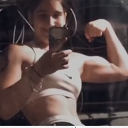 18 years old Fitness girl Aiden Flexing biceps