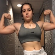 19 years old Fitness girl Aiden Flexing biceps
