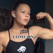 15 years old Fitness girl Chloe Flexing muscles