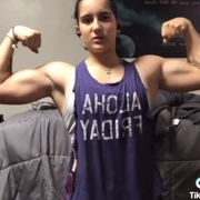 19 years old Fitness girl Aiden Flexing biceps