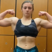 18 years old Fitness girl Caroline Flexing biceps