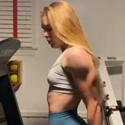 17 years old Fitness girl Katie Flexing muscles