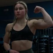 17 years old Fitness girl Caraline Flexing muscles