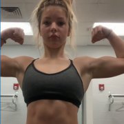 16 years old Powerlifter Aubrey Flexing muscles