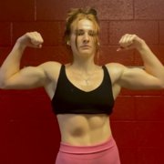 18 years old Fitness girl Maegan Flexing muscles