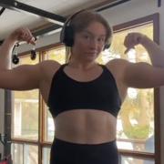 17 years old Powerlifter Abigail Flexing biceps