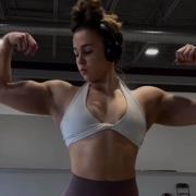 18 years old Powerlifter Joy Flexing muscles