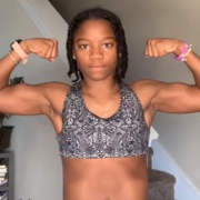 14 years old Fitness girl Mia Flexing muscles