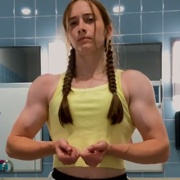 18 years old Fitness girl Leah Flexing muscles