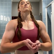 18 years old Fitness girl Leah Flexing muscles