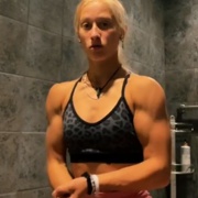 18 years old Fitness girl Grace Flexing muscles