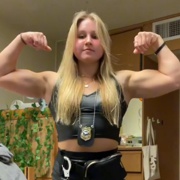 18 years old Fitness girl Caraline Flexing muscles