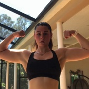 14 years old Fitness girl Jaclyn Flexing biceps