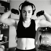 15 years old Fitness girl Viktoria Flexing muscles