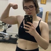 16 years old Fitness girl Karina Flexing muscles