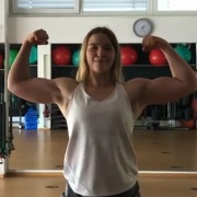 18 years old Fitness girl Sarah Flexing muscles