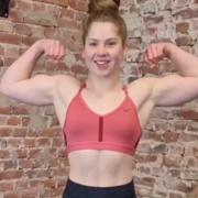 14 years old Fitness girl Sulamith Flexing biceps