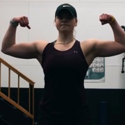 19 years old Fitness girl Mallory Flexing muscles