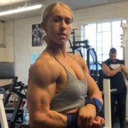 19 years old Fitness girl Caitlin Flexing muscles