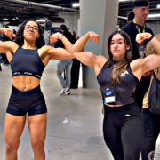 17 years old Fitness girl Amanda Flexing muscles