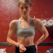 14 years old Fitness girl Morgan Flexing muscles
