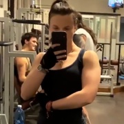 16 years old Fitness girl Greta Flexing triceps
