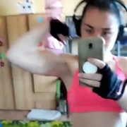 15 years old Fitness girl Viktoria Flexing biceps