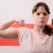 14 years old Fitness girl Lara Flexing biceps