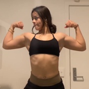 14 years old Fitness girl Ava Flexing muscles