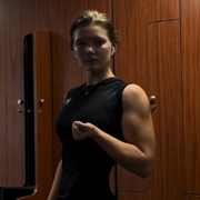 17 years old Fitness girl Moa Flexing muscles